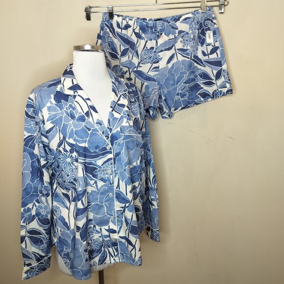 Gap Body Pajama Set Button Up Shirt (M) + Shorts (L) Floral - Picture 1 of 10